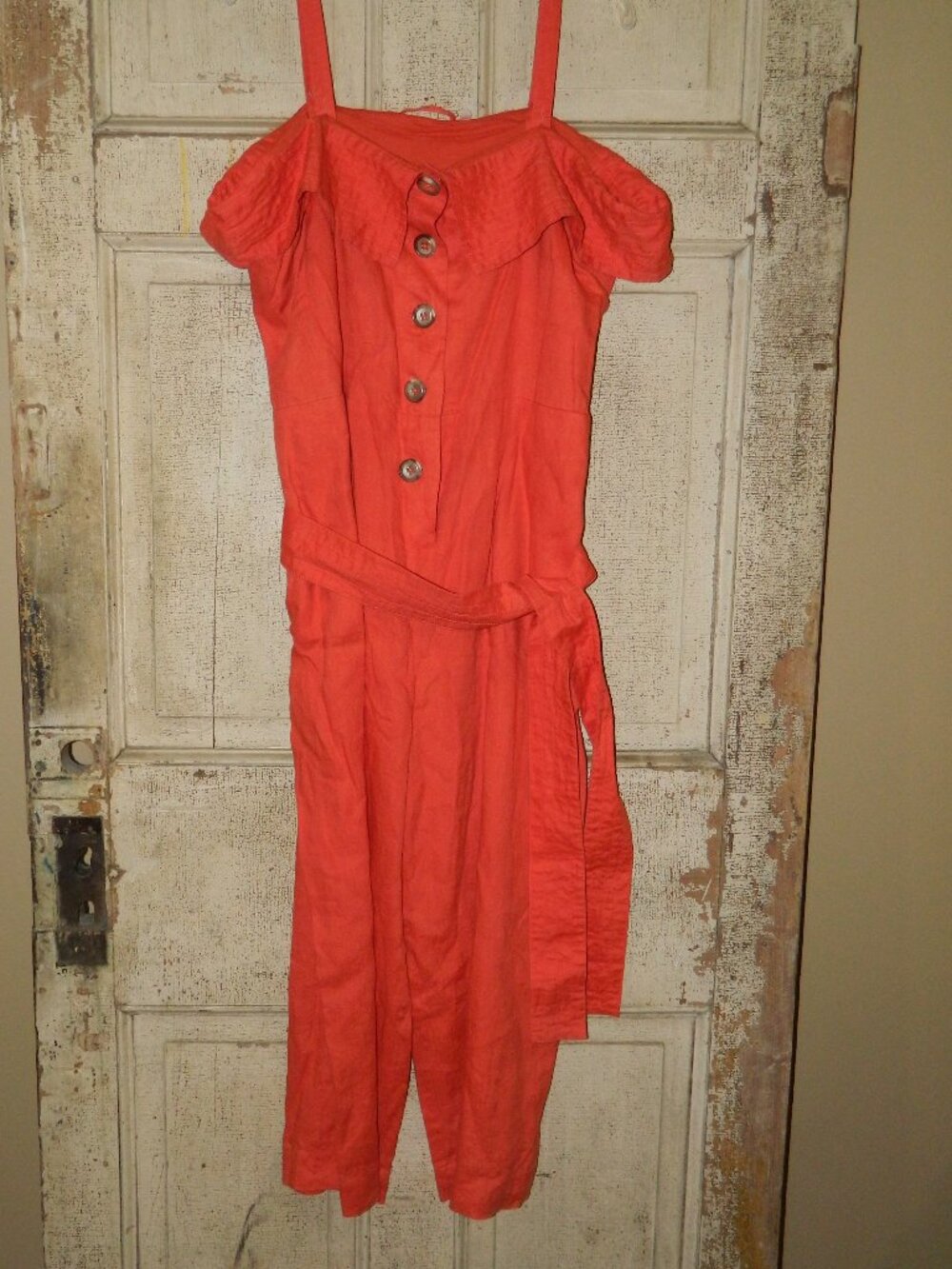 Soft Surroundings Raissa 100% Linen Jumper Jumpsuit Off the Shoulder Sz XL (K-5)
